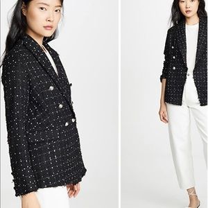 NWT black and white relaxed for tweed blazer w shoulder pads and amazing buttons